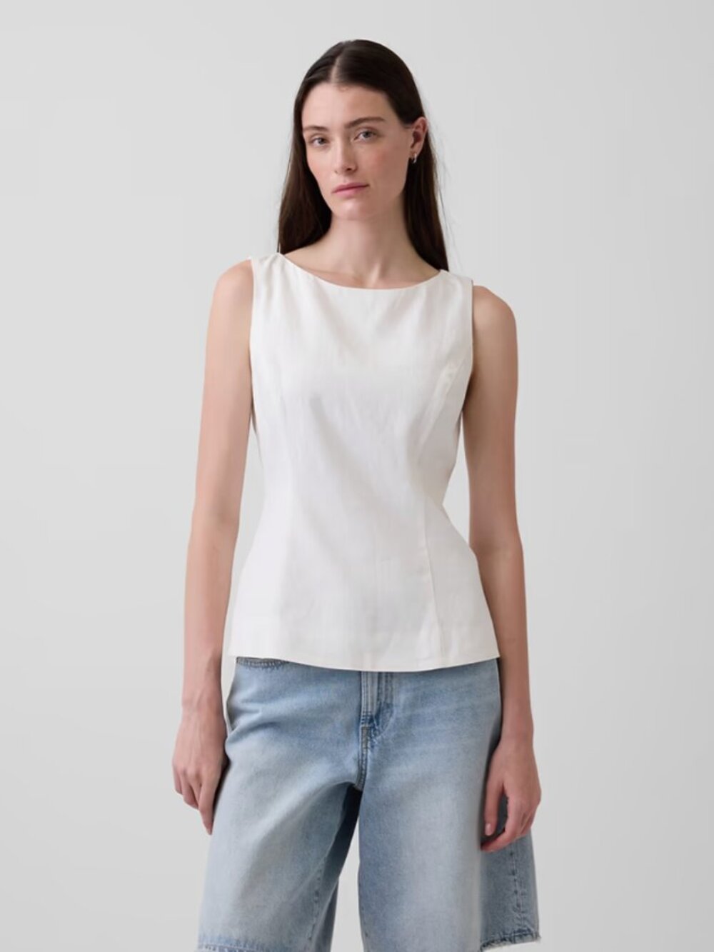 Linen-Blend Boatneck Top